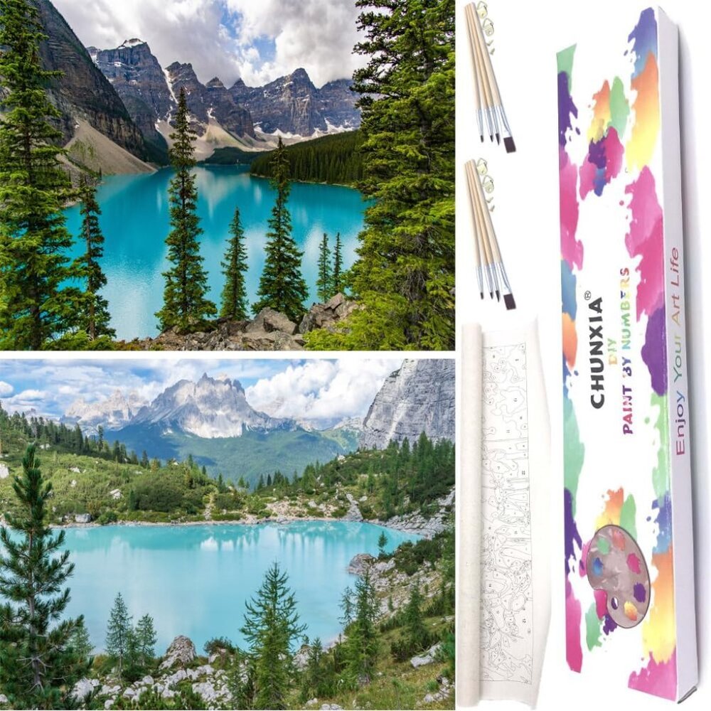 CHUNXIA Paint by Numbers Kit for Adults Beginner, 2 Pack Rolled Canvas Art